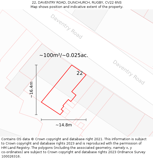 22, DAVENTRY ROAD, DUNCHURCH, RUGBY, CV22 6NS: Plot and title map