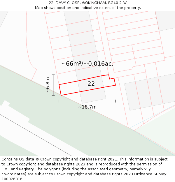 22, DAVY CLOSE, WOKINGHAM, RG40 2LW: Plot and title map