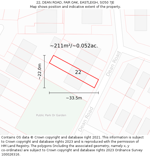 22, DEAN ROAD, FAIR OAK, EASTLEIGH, SO50 7JE: Plot and title map