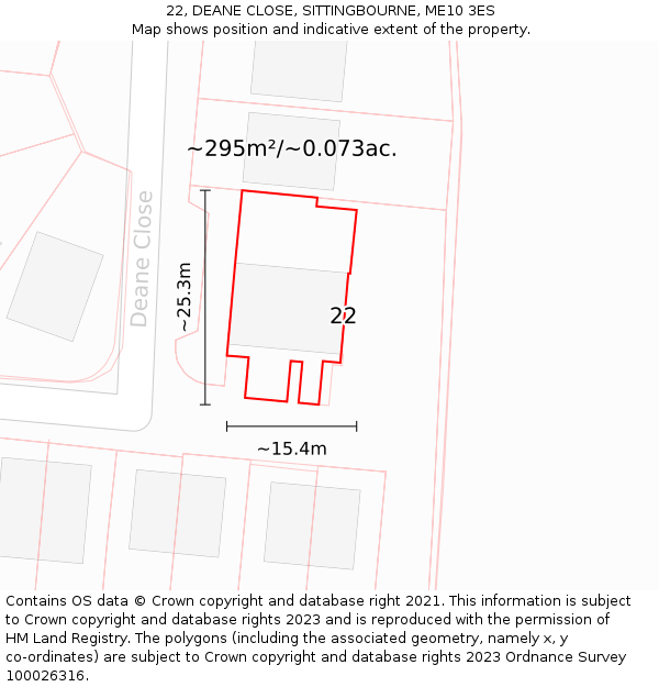22, DEANE CLOSE, SITTINGBOURNE, ME10 3ES: Plot and title map