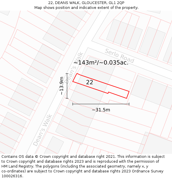 22, DEANS WALK, GLOUCESTER, GL1 2QP: Plot and title map