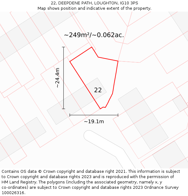22, DEEPDENE PATH, LOUGHTON, IG10 3PS: Plot and title map