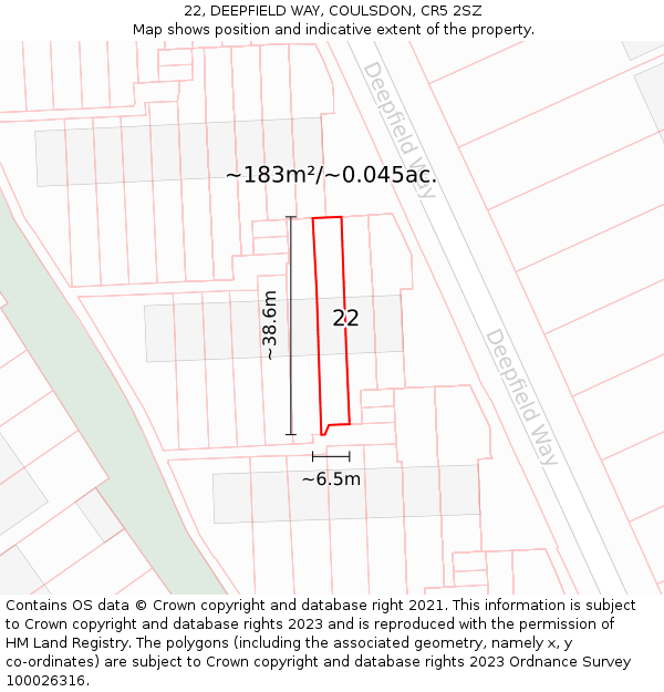 22, DEEPFIELD WAY, COULSDON, CR5 2SZ: Plot and title map
