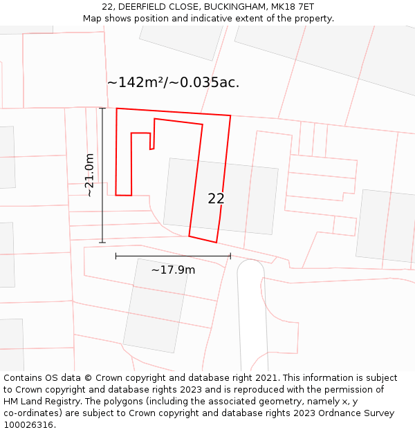 22, DEERFIELD CLOSE, BUCKINGHAM, MK18 7ET: Plot and title map