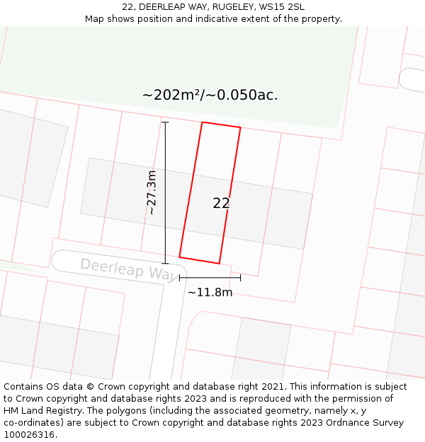 22, DEERLEAP WAY, RUGELEY, WS15 2SL: Plot and title map