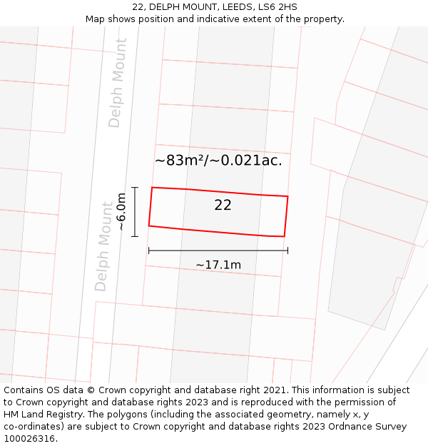 22, DELPH MOUNT, LEEDS, LS6 2HS: Plot and title map