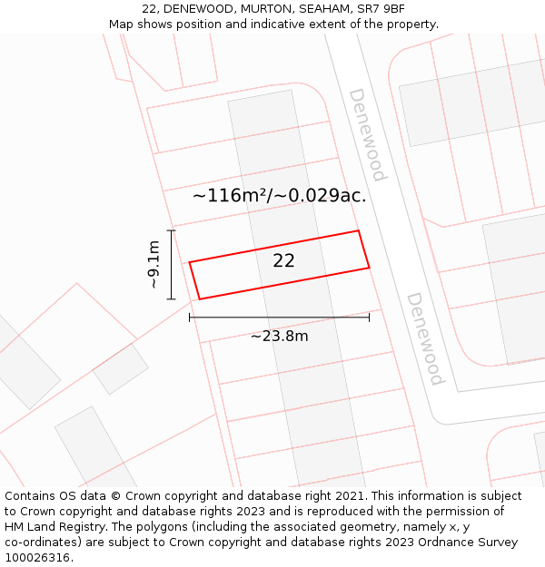 22, DENEWOOD, MURTON, SEAHAM, SR7 9BF: Plot and title map