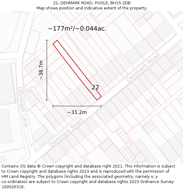 22, DENMARK ROAD, POOLE, BH15 2DB: Plot and title map