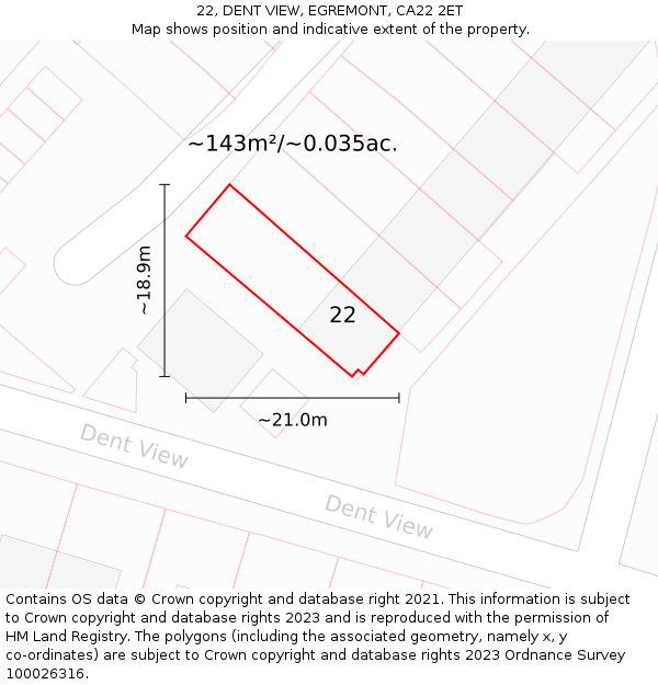 22, DENT VIEW, EGREMONT, CA22 2ET: Plot and title map