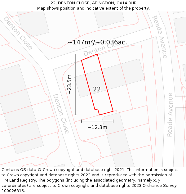 22, DENTON CLOSE, ABINGDON, OX14 3UP: Plot and title map