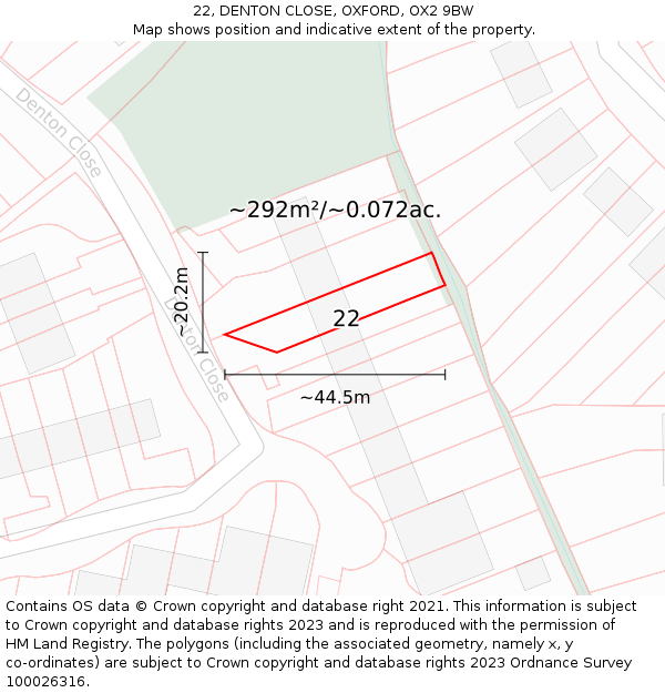 22, DENTON CLOSE, OXFORD, OX2 9BW: Plot and title map