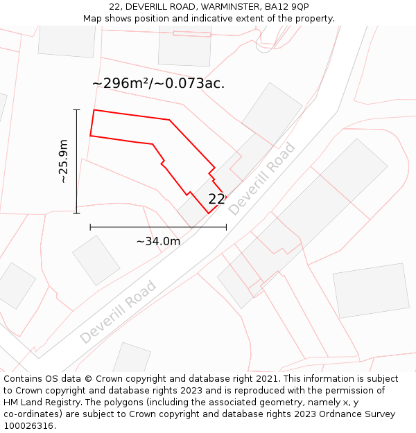 22, DEVERILL ROAD, WARMINSTER, BA12 9QP: Plot and title map