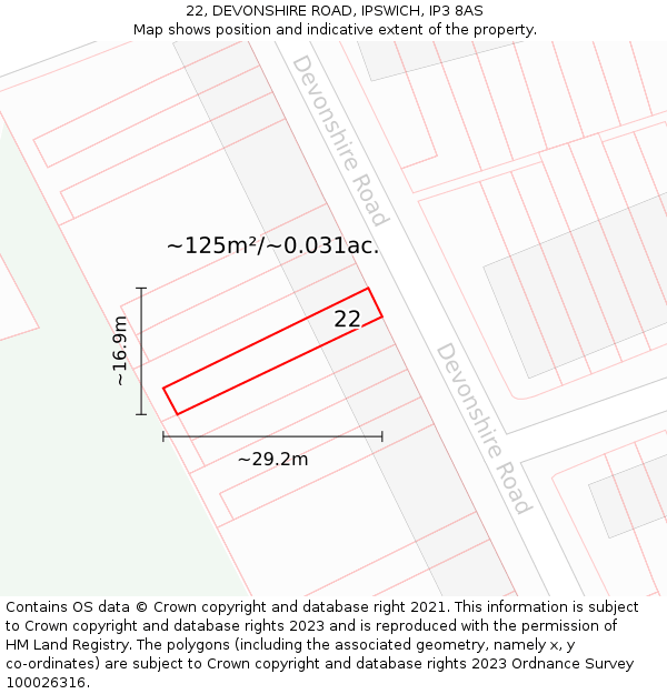 22, DEVONSHIRE ROAD, IPSWICH, IP3 8AS: Plot and title map