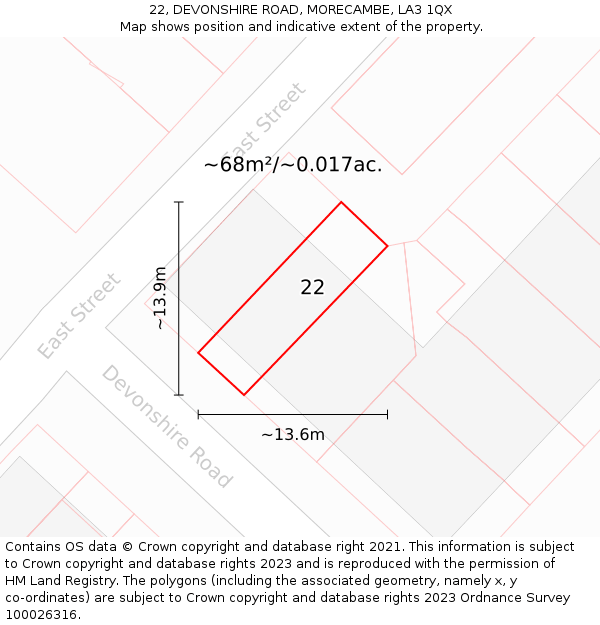 22, DEVONSHIRE ROAD, MORECAMBE, LA3 1QX: Plot and title map