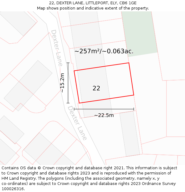 22, DEXTER LANE, LITTLEPORT, ELY, CB6 1GE: Plot and title map