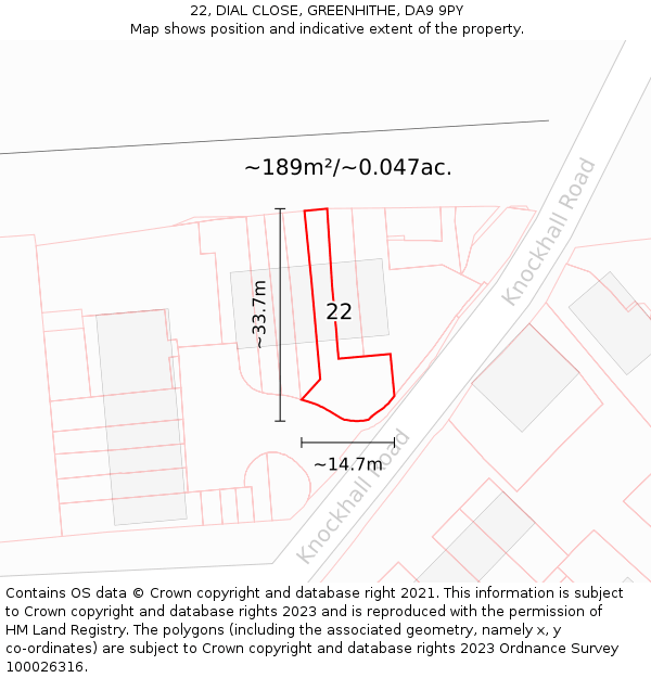 22, DIAL CLOSE, GREENHITHE, DA9 9PY: Plot and title map