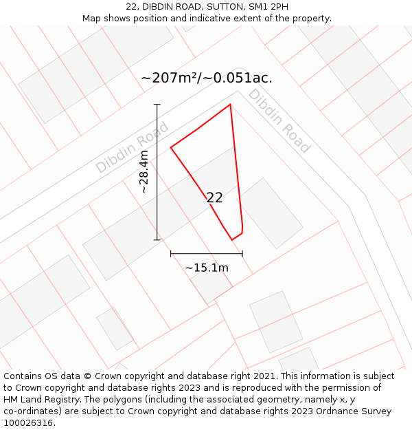 22, DIBDIN ROAD, SUTTON, SM1 2PH: Plot and title map
