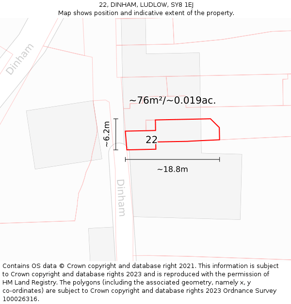 22, DINHAM, LUDLOW, SY8 1EJ: Plot and title map