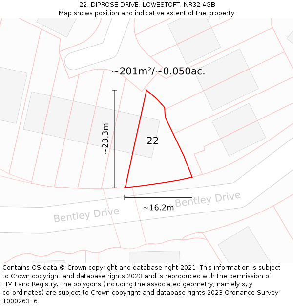 22, DIPROSE DRIVE, LOWESTOFT, NR32 4GB: Plot and title map