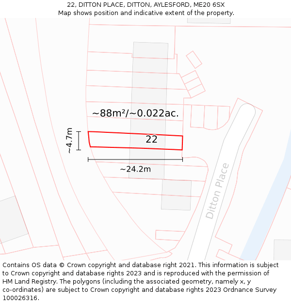 22, DITTON PLACE, DITTON, AYLESFORD, ME20 6SX: Plot and title map