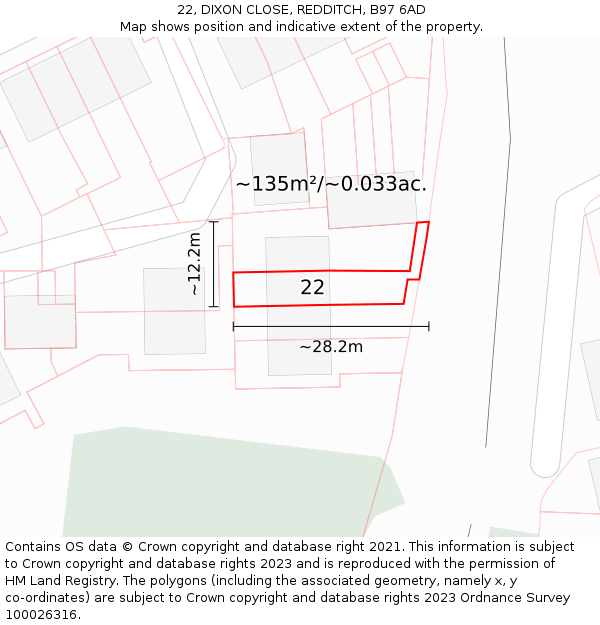 22, DIXON CLOSE, REDDITCH, B97 6AD: Plot and title map