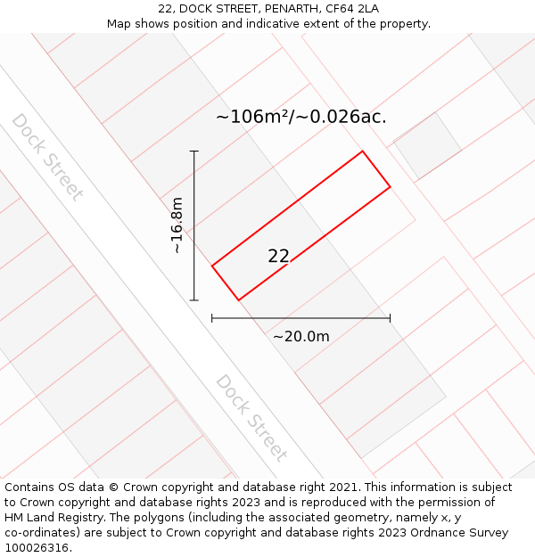 22, DOCK STREET, PENARTH, CF64 2LA: Plot and title map