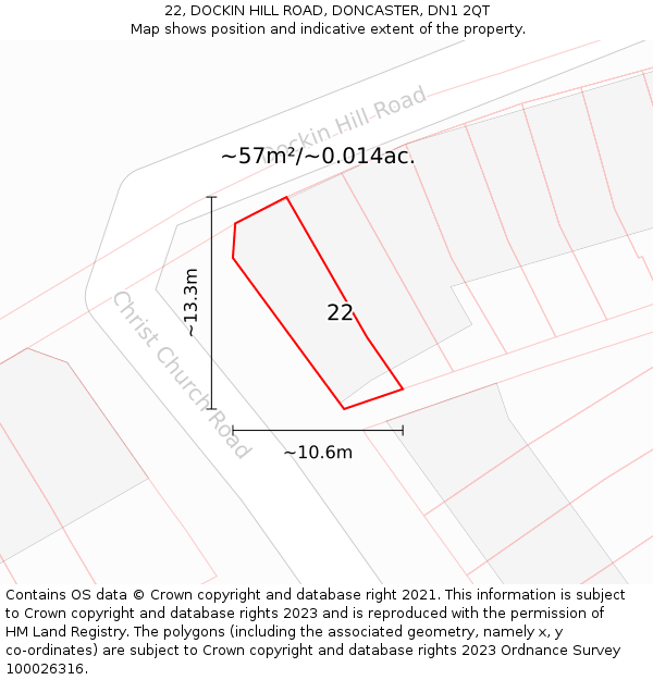 22, DOCKIN HILL ROAD, DONCASTER, DN1 2QT: Plot and title map