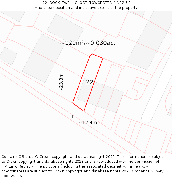 22, DOCKLEWELL CLOSE, TOWCESTER, NN12 6JF: Plot and title map