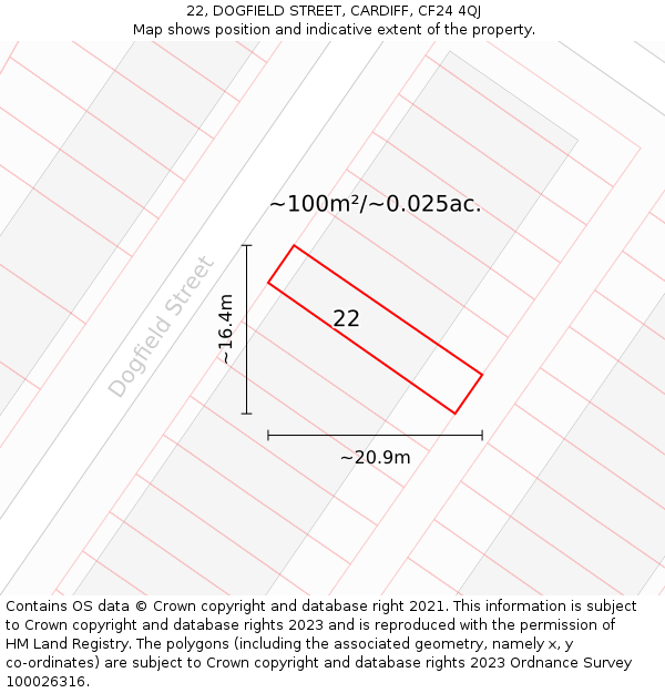 22, DOGFIELD STREET, CARDIFF, CF24 4QJ: Plot and title map