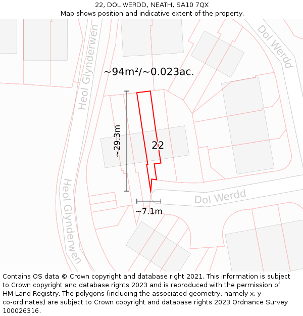 22, DOL WERDD, NEATH, SA10 7QX: Plot and title map