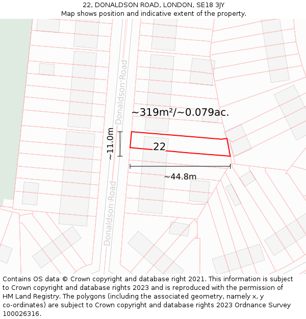 22, DONALDSON ROAD, LONDON, SE18 3JY: Plot and title map