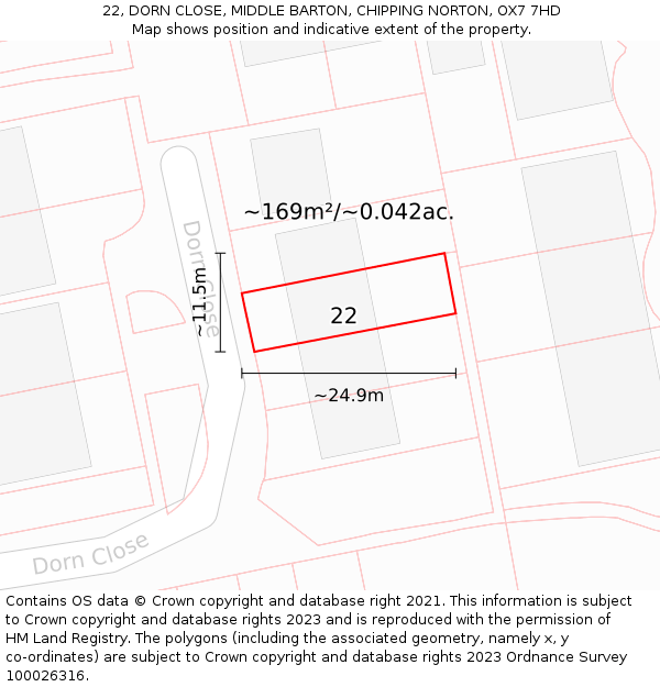 22, DORN CLOSE, MIDDLE BARTON, CHIPPING NORTON, OX7 7HD: Plot and title map