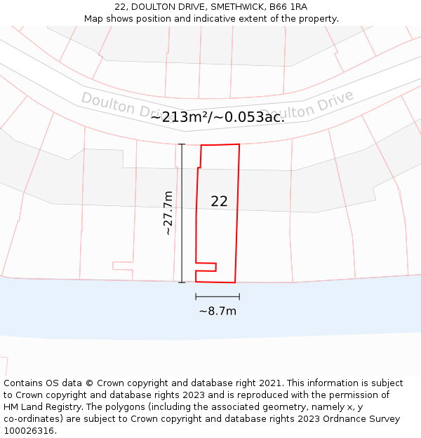 22, DOULTON DRIVE, SMETHWICK, B66 1RA: Plot and title map