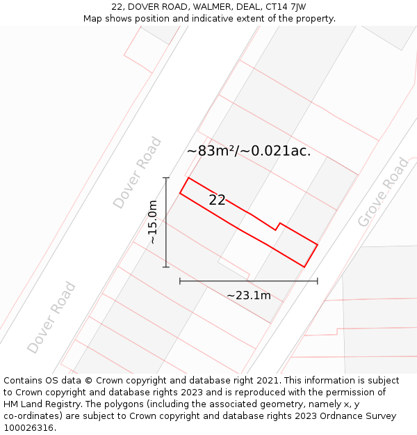 22, DOVER ROAD, WALMER, DEAL, CT14 7JW: Plot and title map