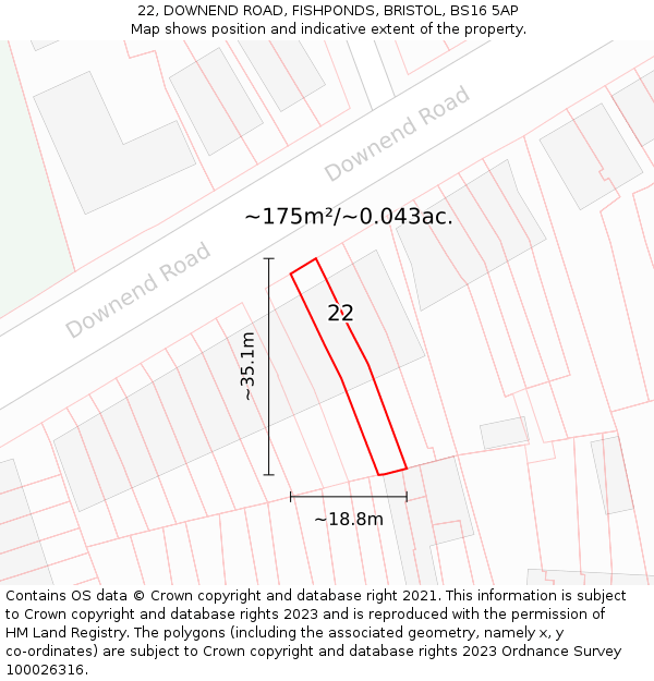 22, DOWNEND ROAD, FISHPONDS, BRISTOL, BS16 5AP: Plot and title map