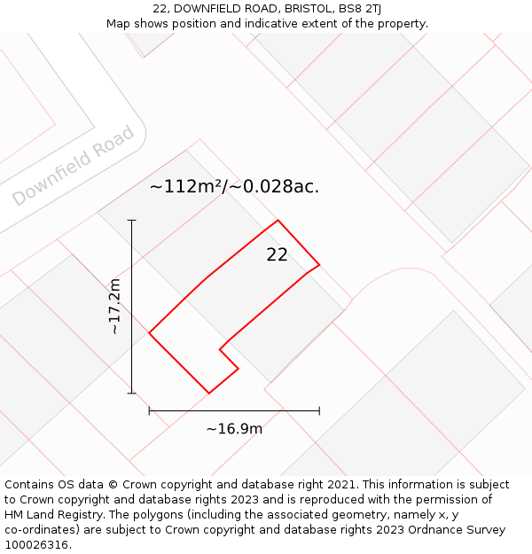 22, DOWNFIELD ROAD, BRISTOL, BS8 2TJ: Plot and title map