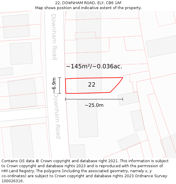 22, DOWNHAM ROAD, ELY, CB6 1AF: Plot and title map