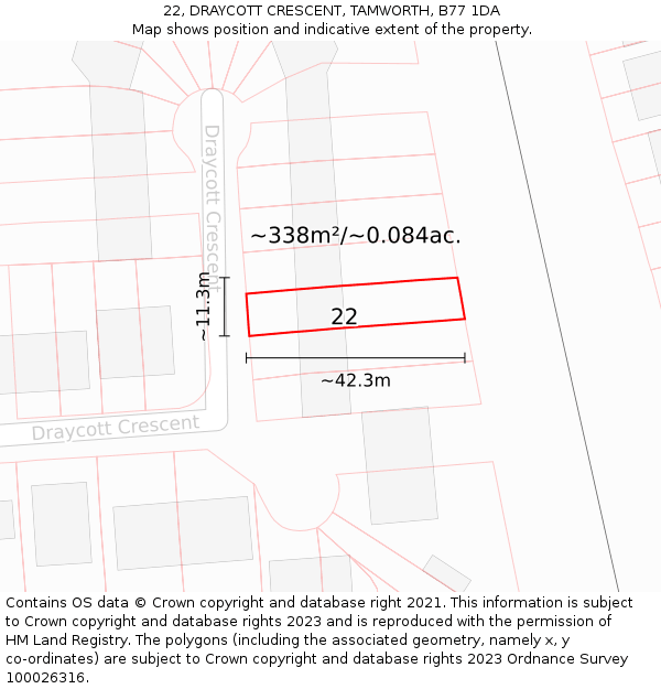 22, DRAYCOTT CRESCENT, TAMWORTH, B77 1DA: Plot and title map