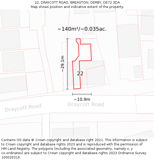 22, DRAYCOTT ROAD, BREASTON, DERBY, DE72 3DA: Plot and title map