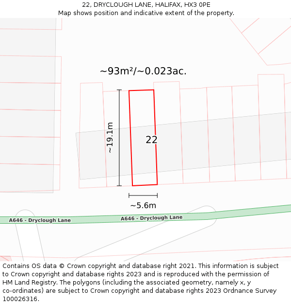 22, DRYCLOUGH LANE, HALIFAX, HX3 0PE: Plot and title map