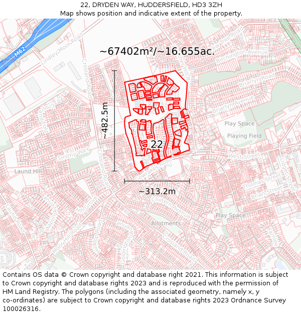 22, DRYDEN WAY, HUDDERSFIELD, HD3 3ZH: Plot and title map