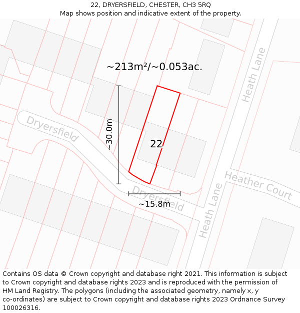 22, DRYERSFIELD, CHESTER, CH3 5RQ: Plot and title map