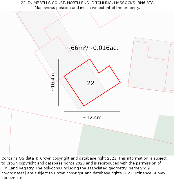22, DUMBRELLS COURT, NORTH END, DITCHLING, HASSOCKS, BN6 8TG: Plot and title map
