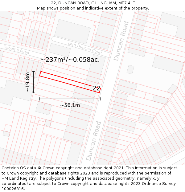 22, DUNCAN ROAD, GILLINGHAM, ME7 4LE: Plot and title map