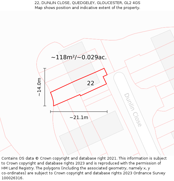 22, DUNLIN CLOSE, QUEDGELEY, GLOUCESTER, GL2 4GS: Plot and title map