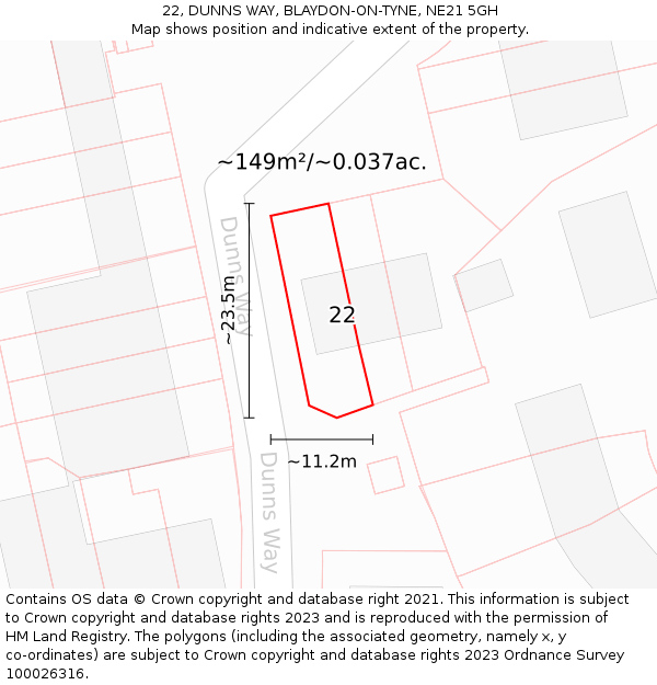 22, DUNNS WAY, BLAYDON-ON-TYNE, NE21 5GH: Plot and title map