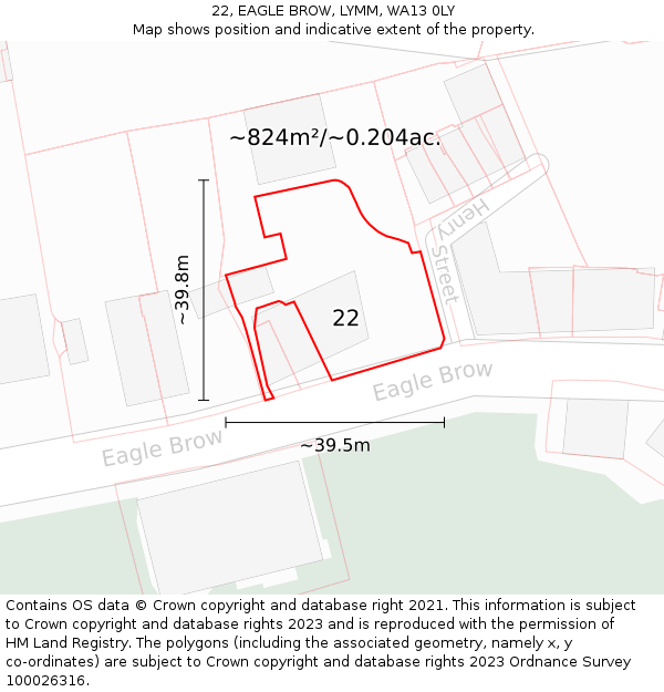 22, EAGLE BROW, LYMM, WA13 0LY: Plot and title map