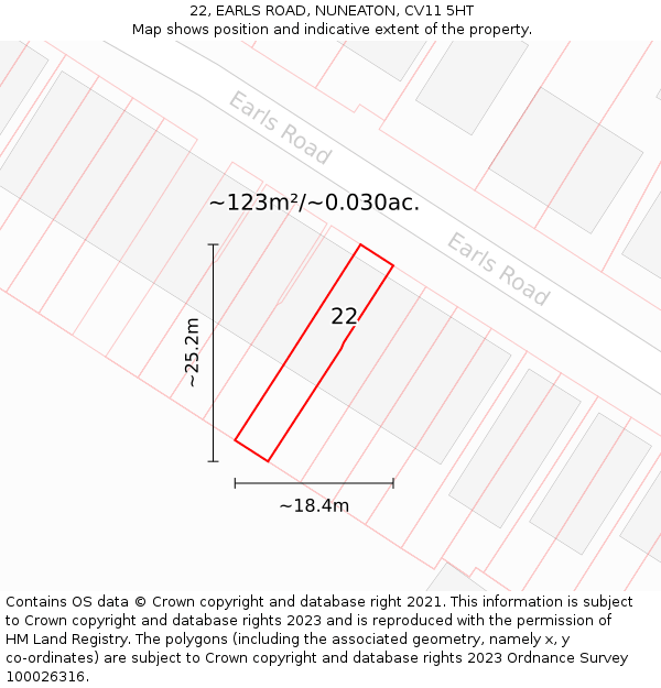 22, EARLS ROAD, NUNEATON, CV11 5HT: Plot and title map