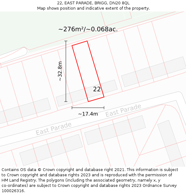 22, EAST PARADE, BRIGG, DN20 8QL: Plot and title map