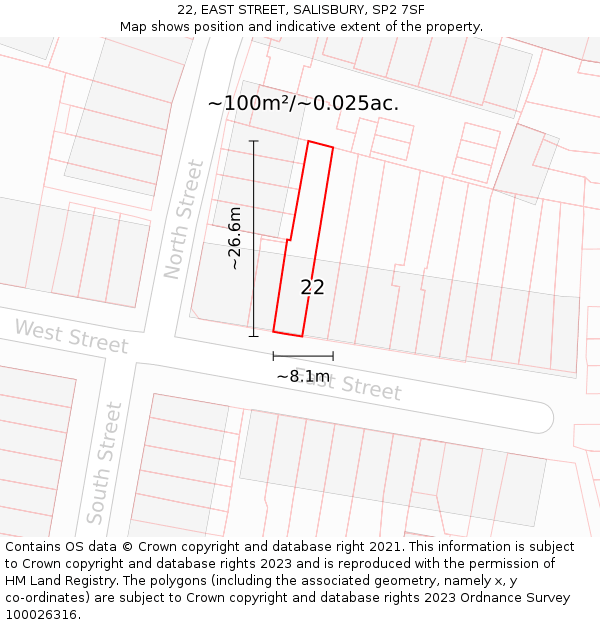 22, EAST STREET, SALISBURY, SP2 7SF: Plot and title map